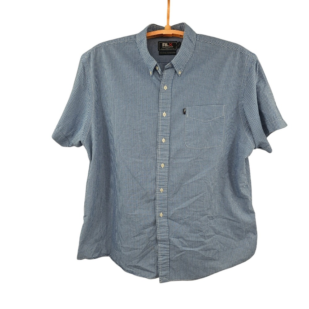 RLX Ralph Lauren Men's XXL Blue Gingham Performance Short Sleeve Button Down